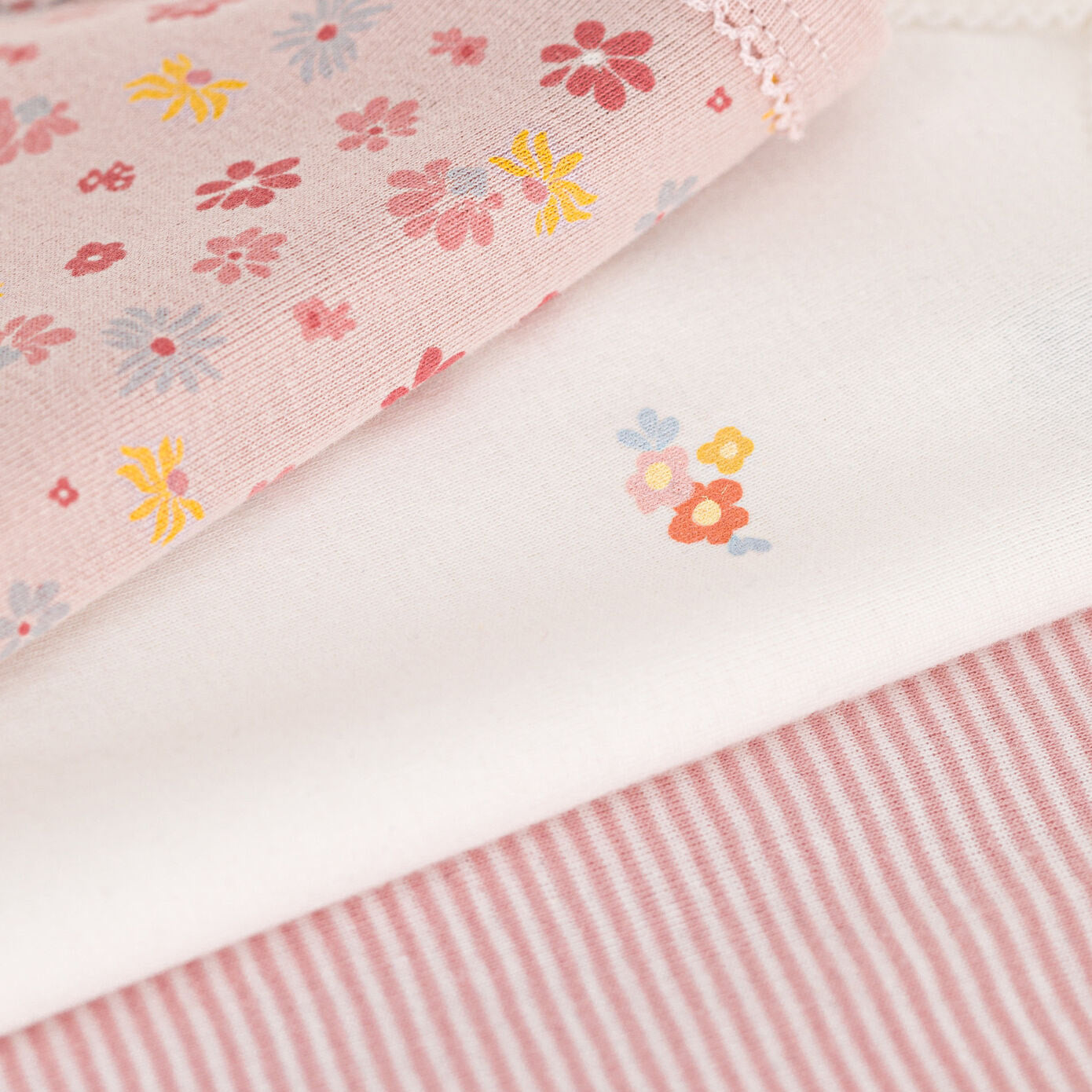 女婴粉色碎花棉连体衣套装(3件)