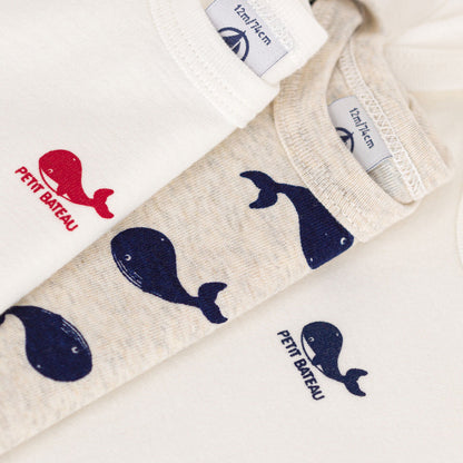 婴儿白色棉连体衣套装(3件)