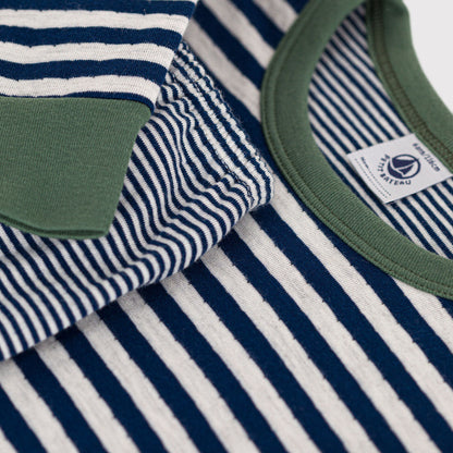 男童蓝色条纹棉睡衣套装