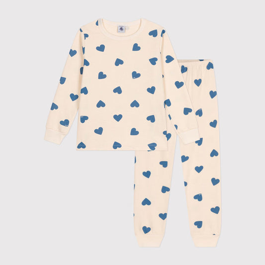 女童米色印花心形睡衣套装