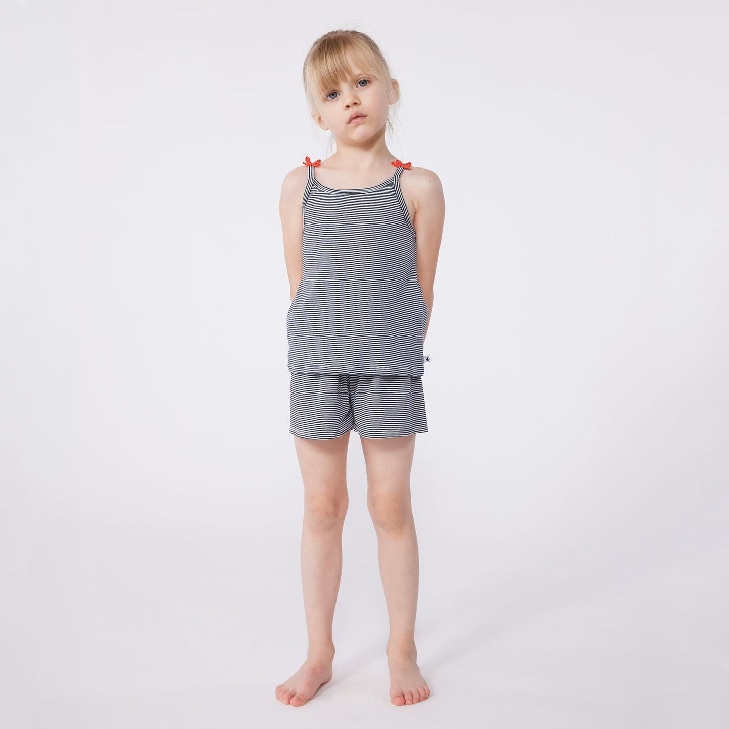 女童深蓝色条纹棉套装