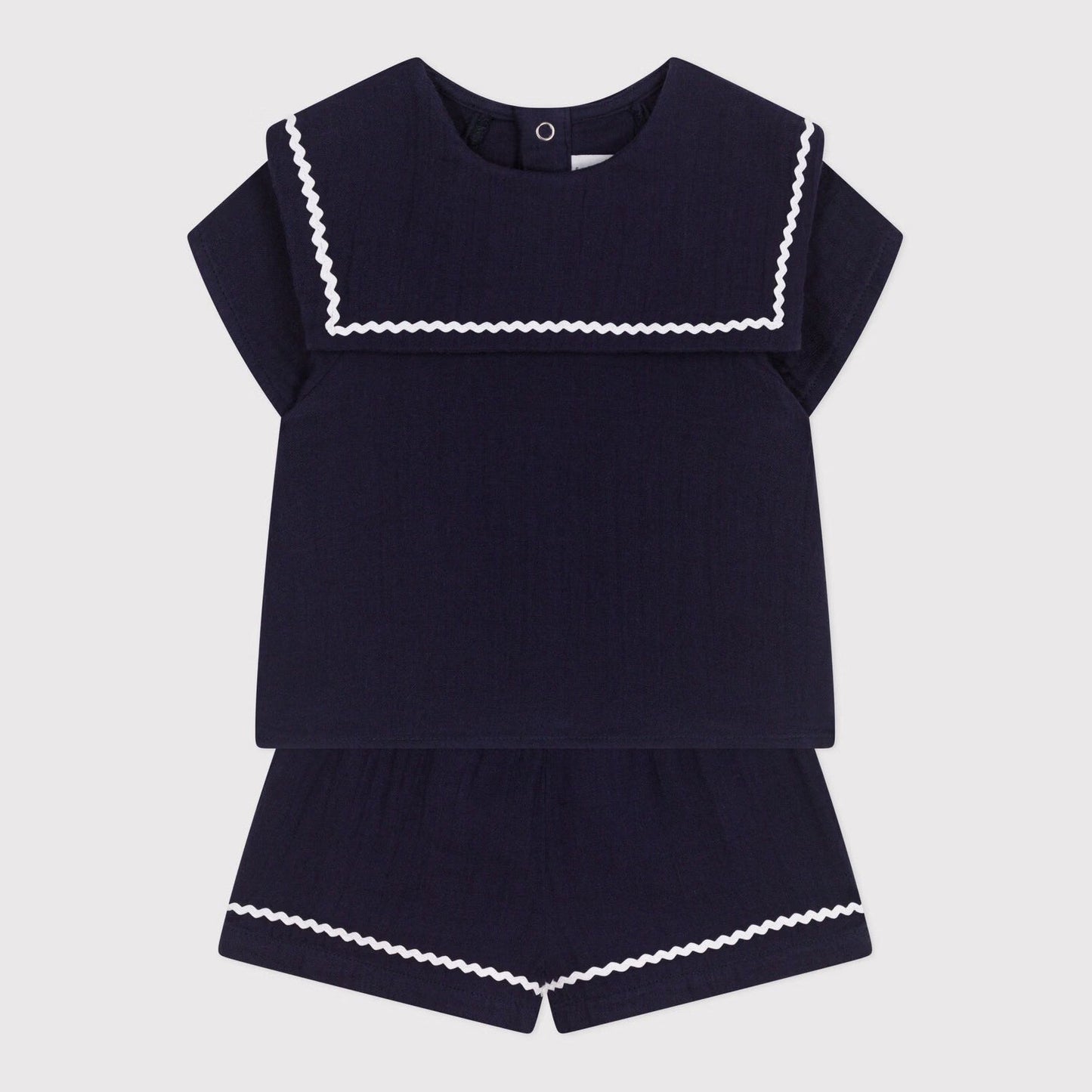 女婴蓝色藏青色婴儿衣领棉套装