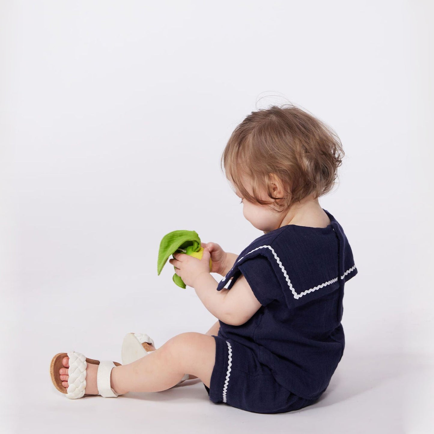 女婴蓝色藏青色婴儿衣领棉套装