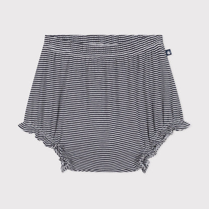 女婴深蓝色条纹棉灯笼裤