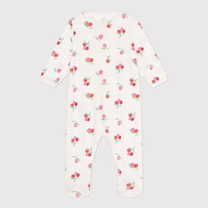 女婴象牙白印花棉连体衣