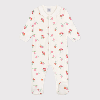 女婴象牙白印花棉连体衣