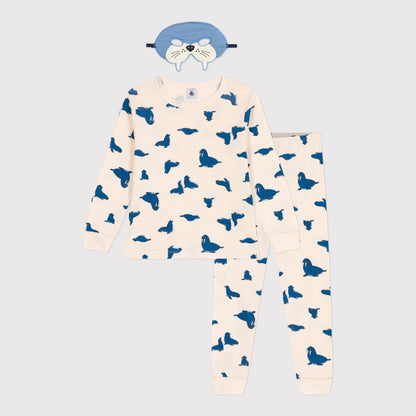 男童米白色印花棉睡衣套装