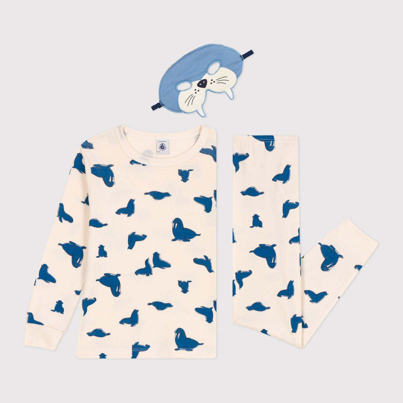 男童米白色印花棉睡衣套装