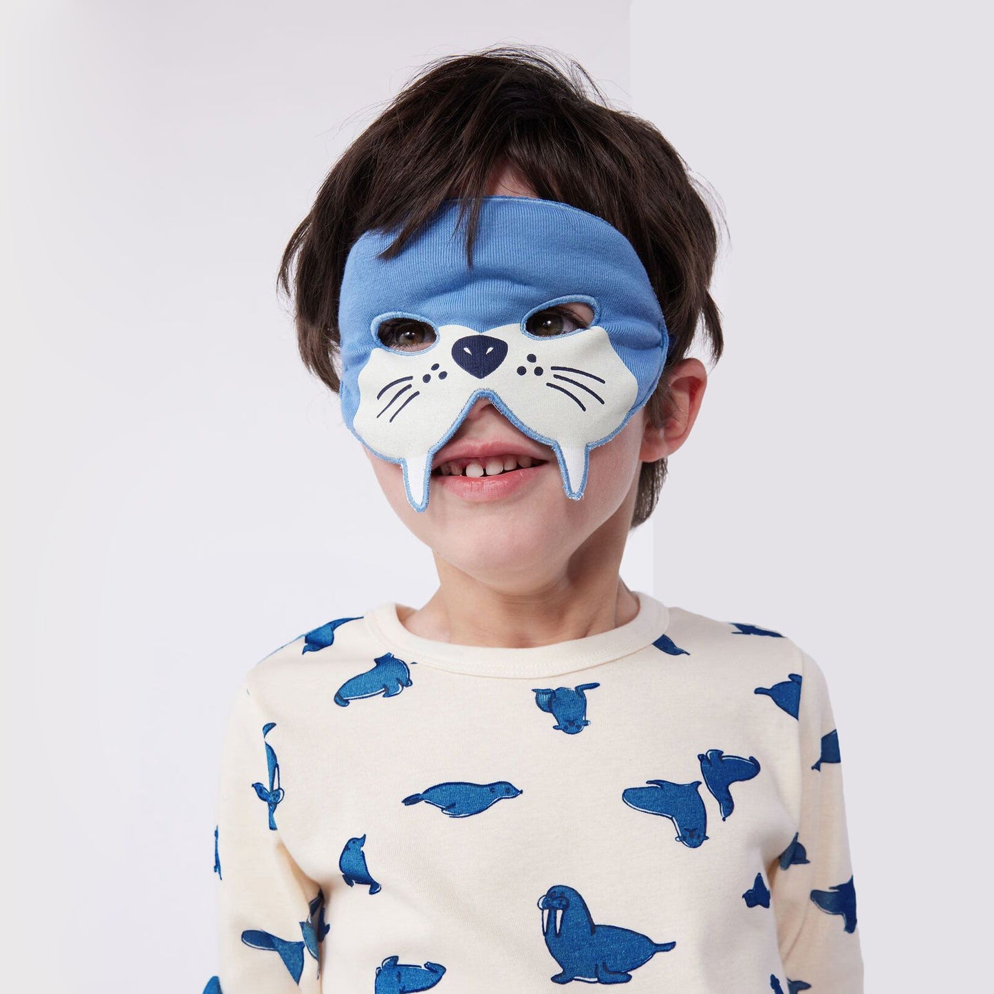 男童米白色印花棉睡衣套装