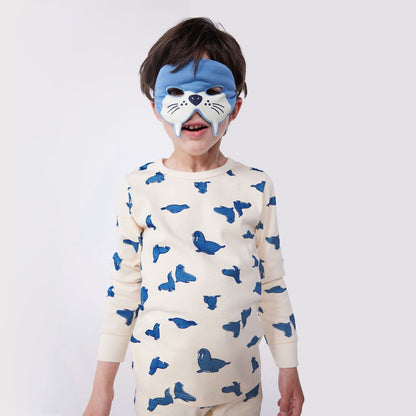 男童米白色印花棉睡衣套装