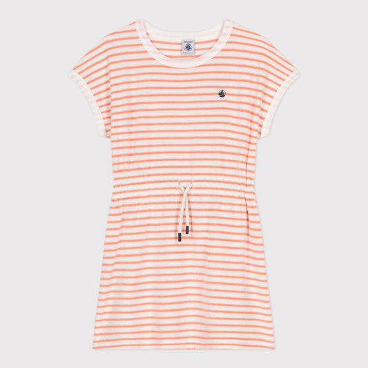 女童橙色条纹棉连衣裙