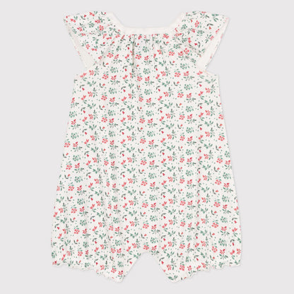 女婴白色碎花棉连体衣