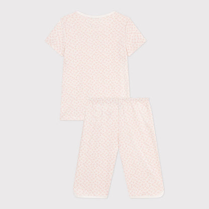 女童粉色印花碎花棉睡衣套装