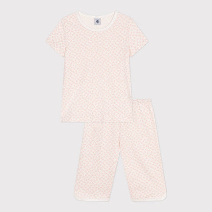 女童粉色印花碎花棉睡衣套装