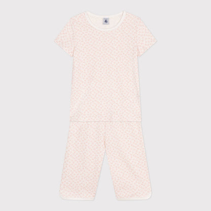 女童粉色印花碎花棉睡衣套装