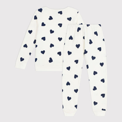 女童白色爱心印花棉睡衣套装