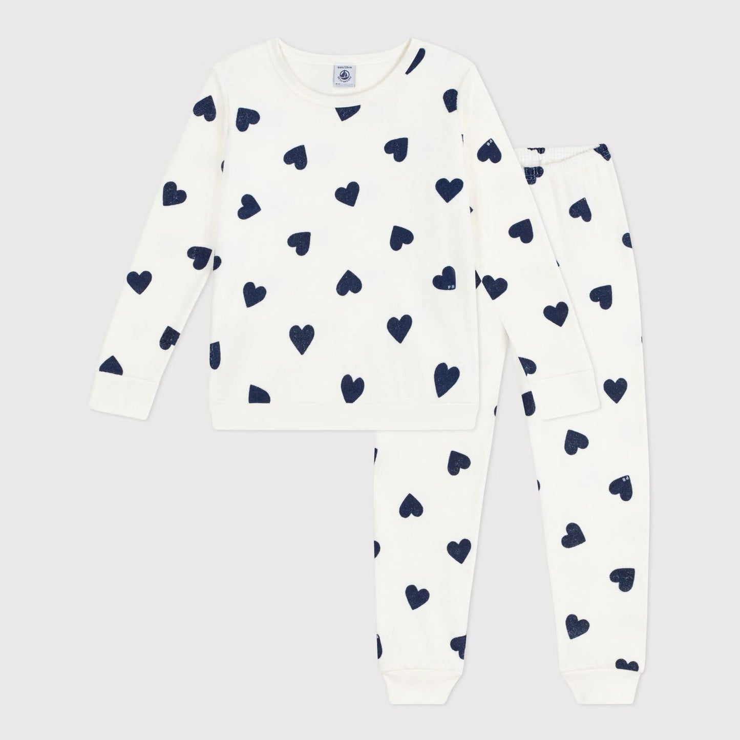 女童白色爱心印花棉睡衣套装