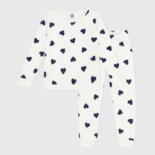 女童白色爱心印花棉睡衣套装