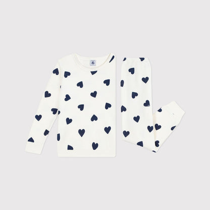 女童白色爱心印花棉睡衣套装