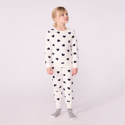 女童白色爱心印花棉睡衣套装