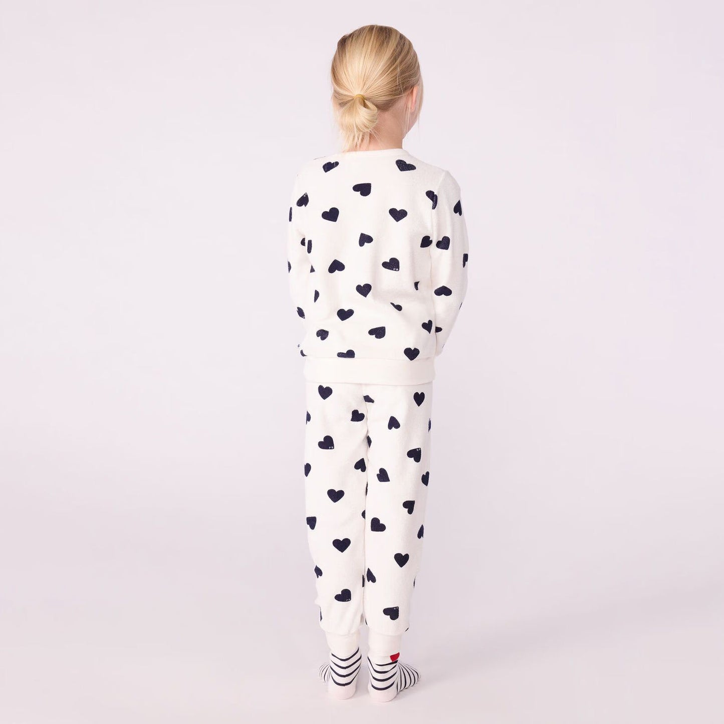 女童白色爱心印花棉睡衣套装