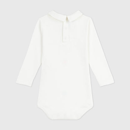 男婴白色刺绣棉连体衣