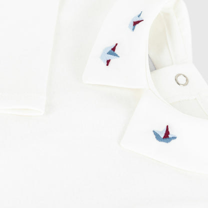 男婴白色刺绣棉连体衣