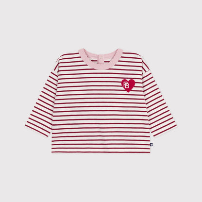女婴粉色条纹棉T恤