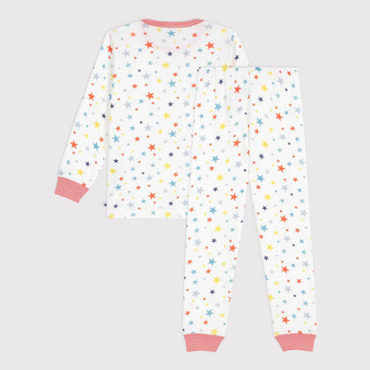 女童白色星星印花棉睡衣套装