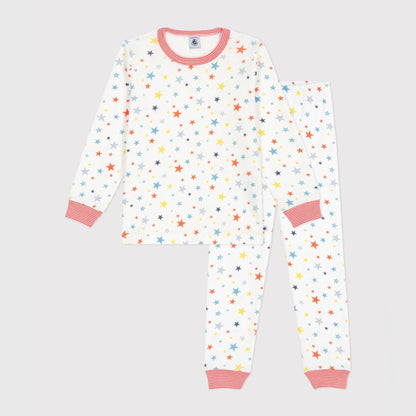 女童白色星星印花棉睡衣套装