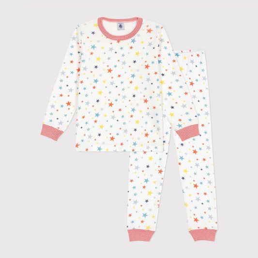 女童白色星星印花棉睡衣套装
