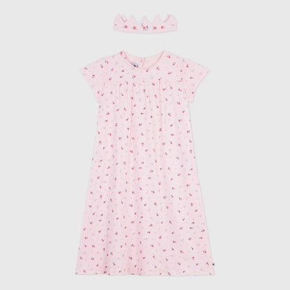 女童粉色碎花棉睡裙