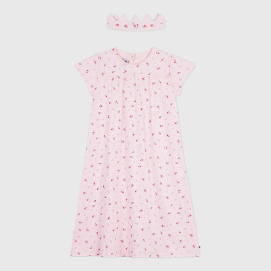 女童粉色碎花棉睡裙