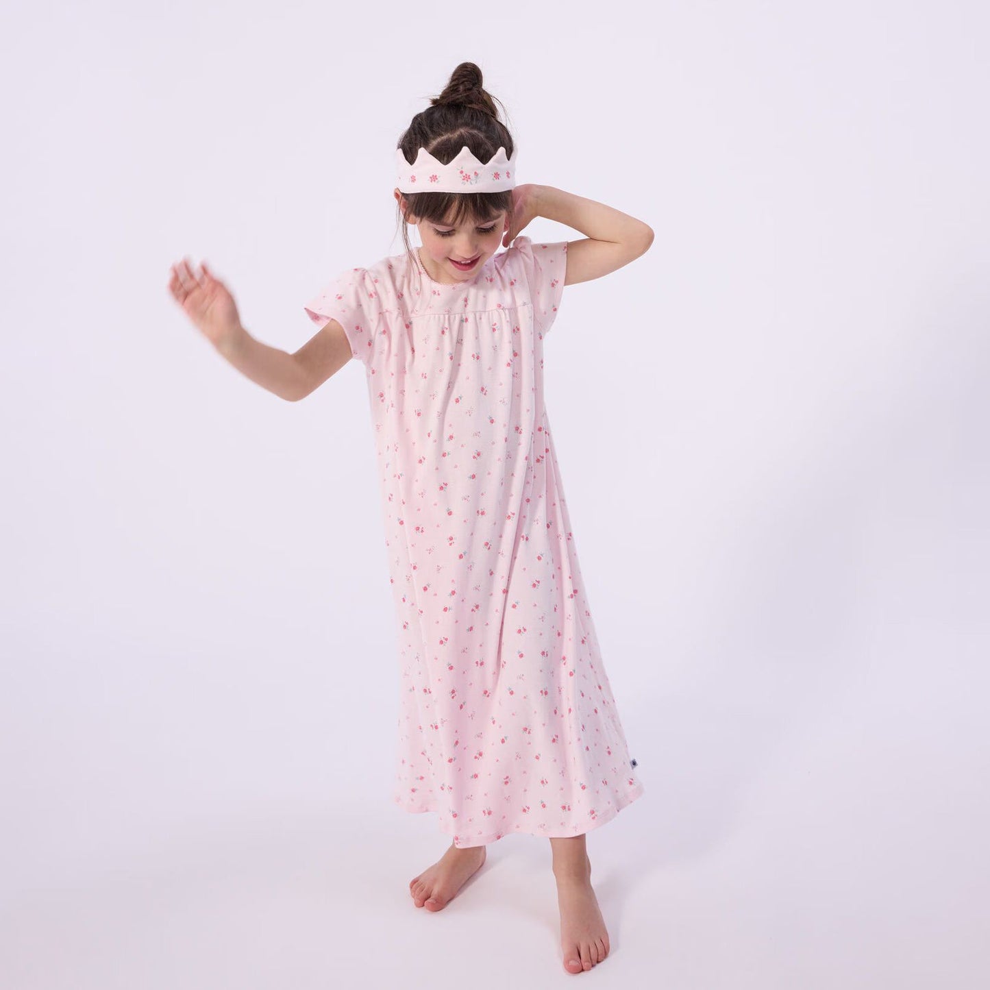 女童粉色碎花棉睡裙
