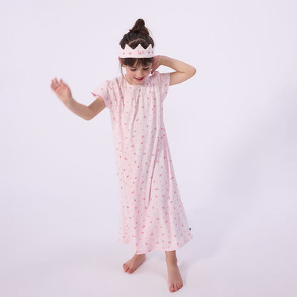 女童粉色碎花棉睡裙