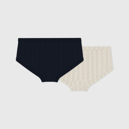 女童米色&深蓝色棉内裤套装(2件)