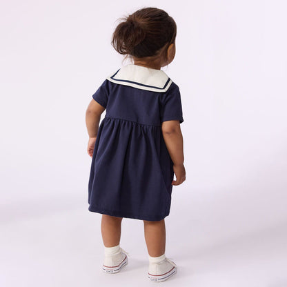 女婴藏青色棉连衣裙