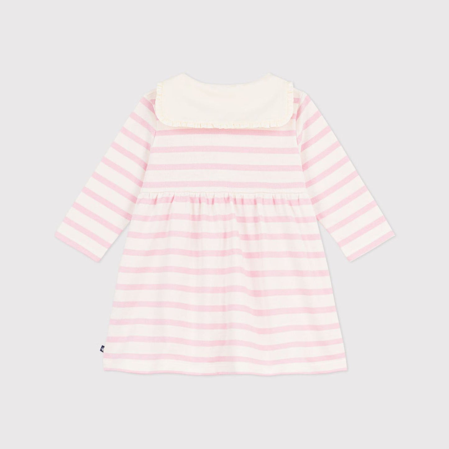 女婴浅粉色条纹棉连衣裙