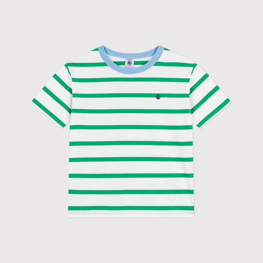 儿童绿色条纹棉T恤