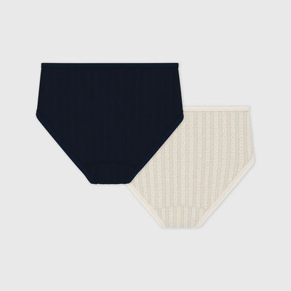 女士米色&深蓝色棉内裤套装(2件)