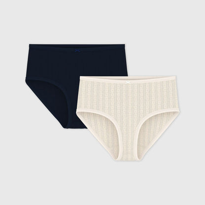女士米色&深蓝色棉内裤套装(2件)