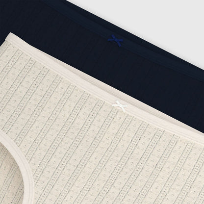 女士米色&深蓝色棉内裤套装(2件)