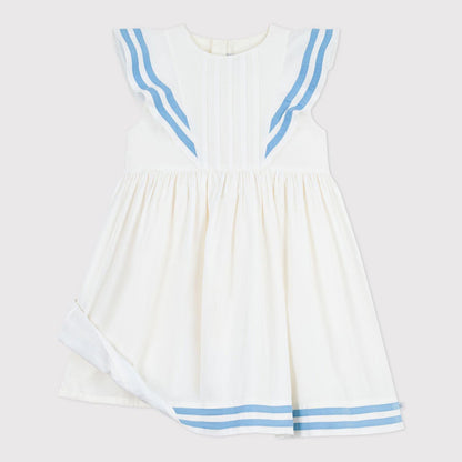女童白色荷叶边棉连衣裙