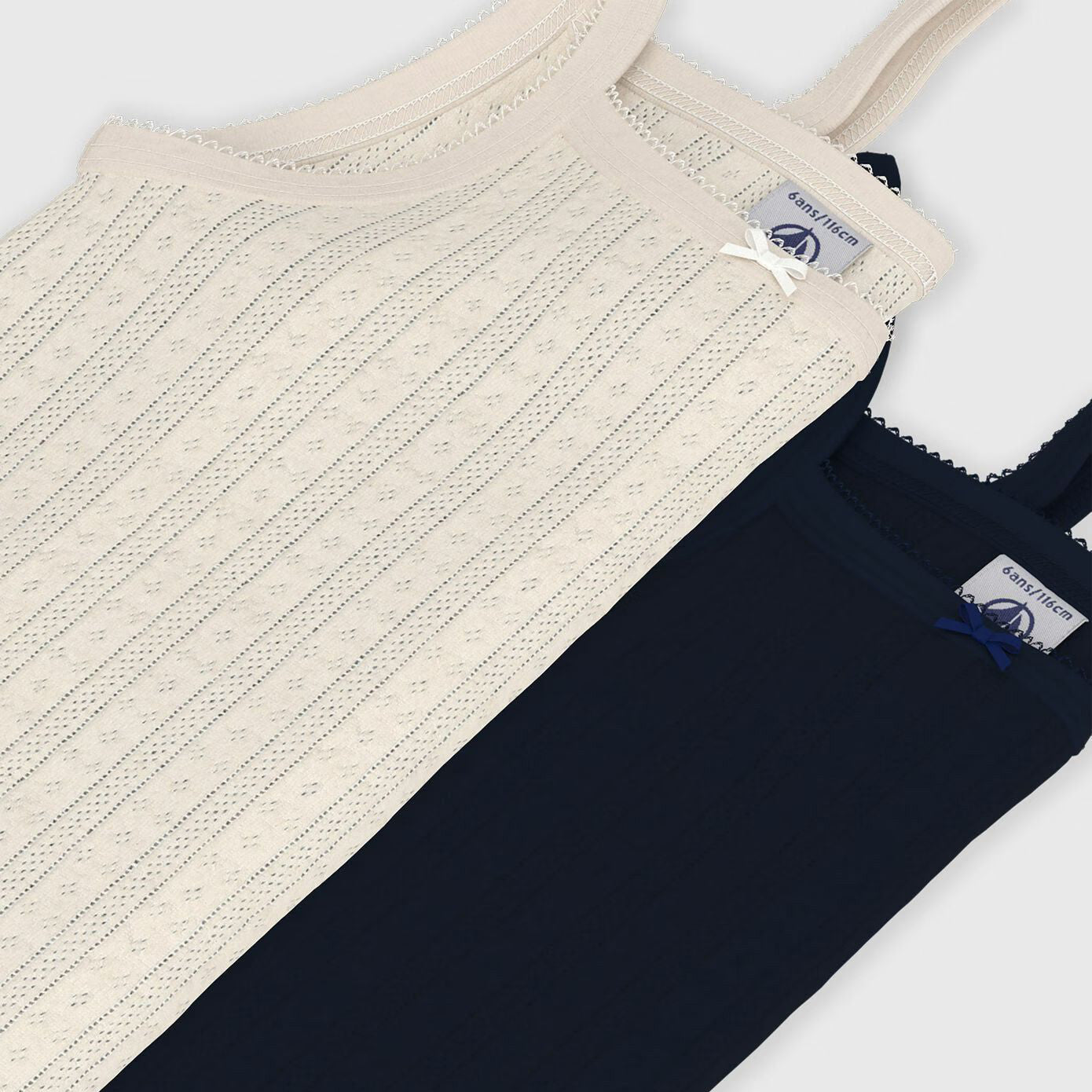 女童米色&深蓝色棉背心套装(2件)