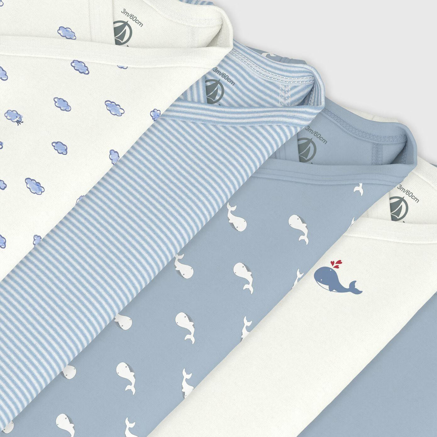 男婴蓝色&白色棉连体衣套装(5件)