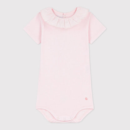 女婴浅粉色棉连体衣
