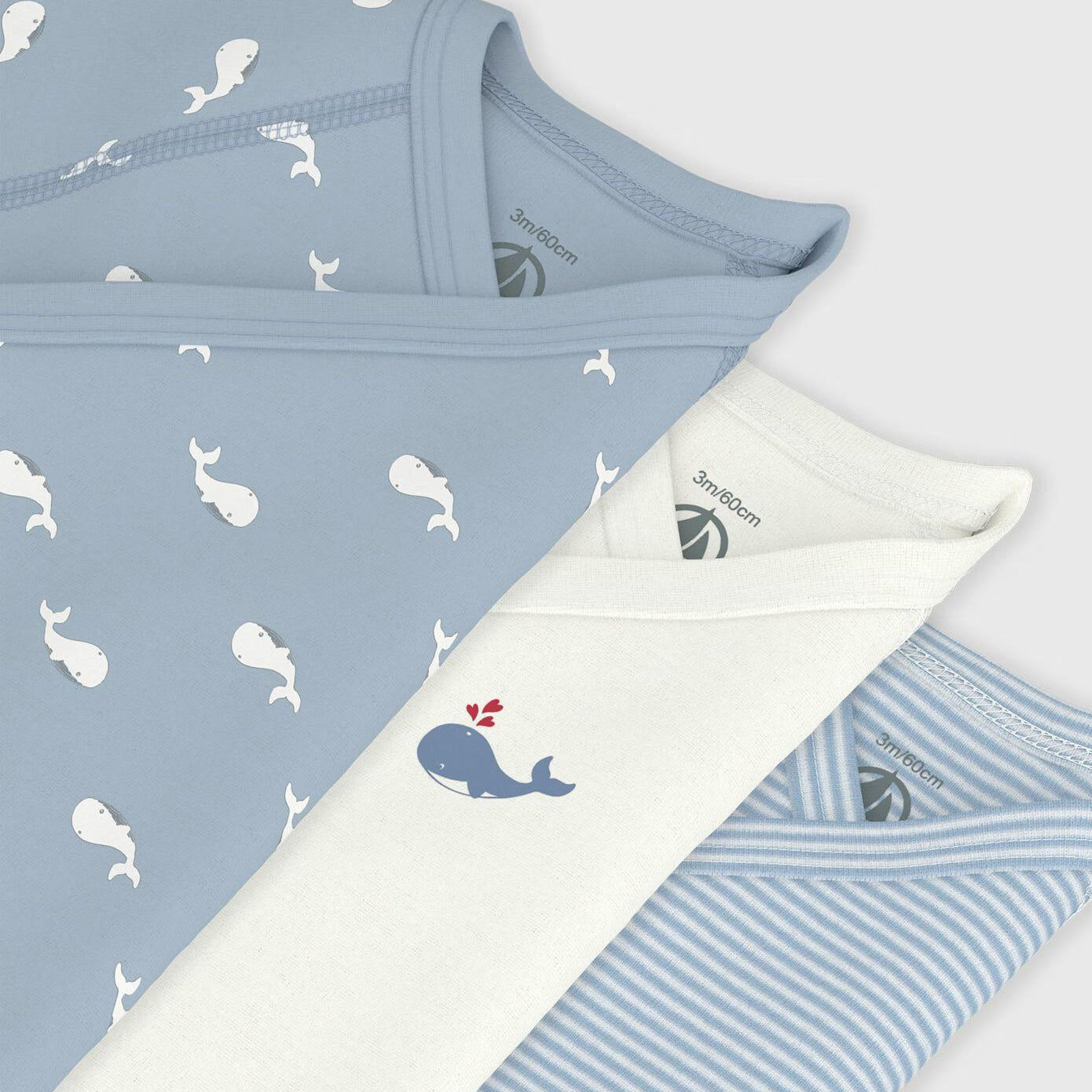 男婴蓝色&白色棉连体衣套装(3件)