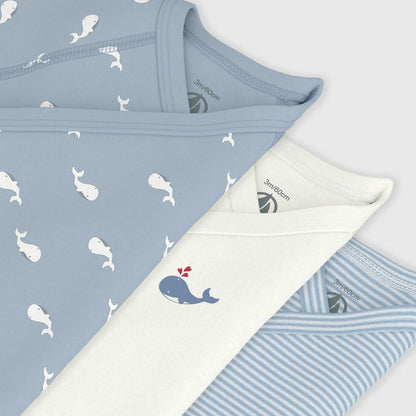 男婴蓝色&白色棉连体衣套装(3件)