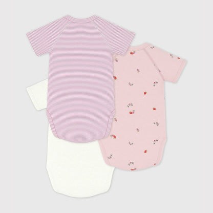 女婴三色棉连体衣套装(3件)