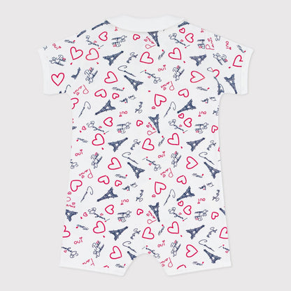 婴儿白色印花棉连体衣